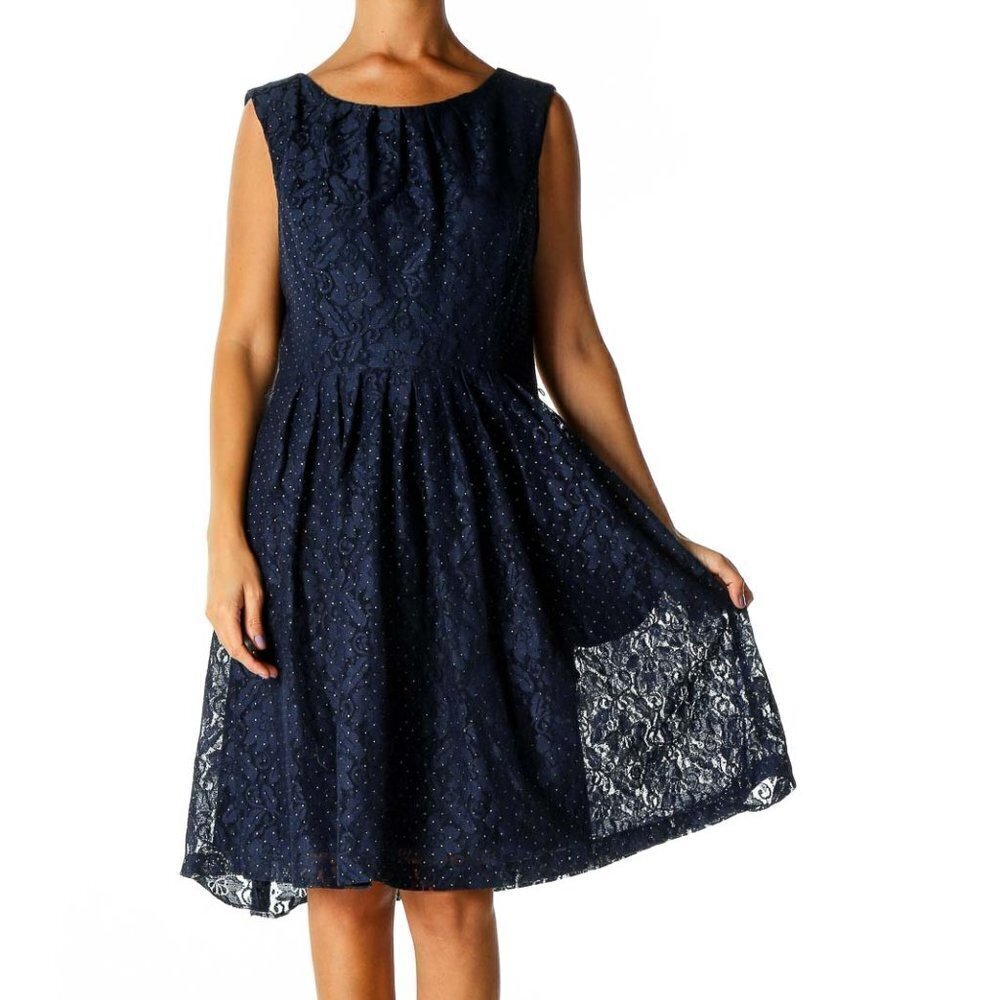Ellen Tracy Blue Lace Casual Fit & Flare Dress - Picture 2 of 3